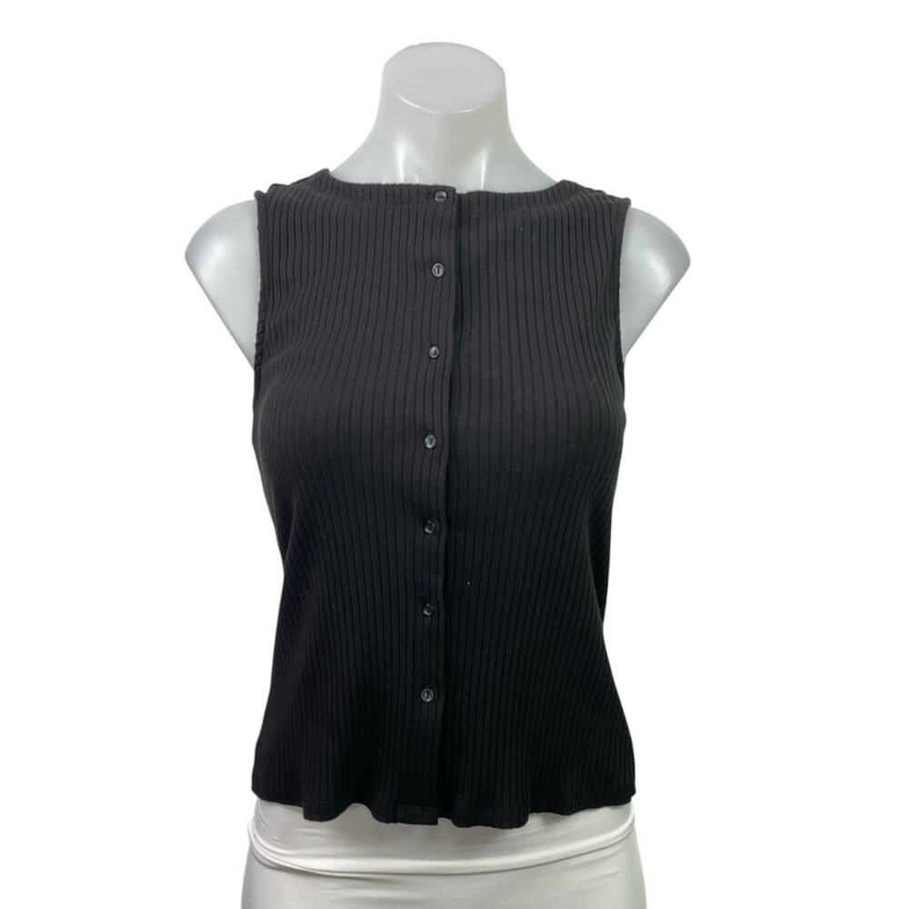 Truth by Republic Black Ribbed Knit Button Down Sleeveless Cardigan Vest Top S